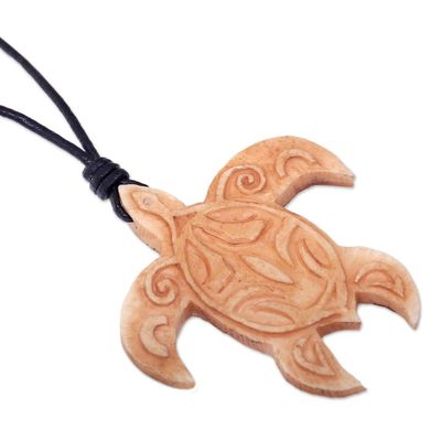 Alternate image for Turtle Bone Pendant Necklace with Leather Cord from Bali Gliding Turtle