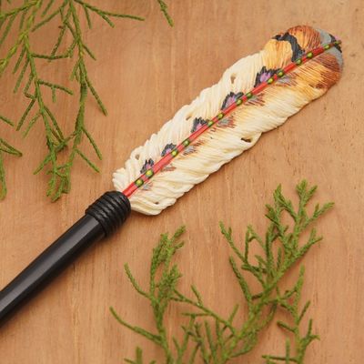 Alternate image for Feather-Themed Hand-Painted Hairpin in Warm Hues Feathered Nature