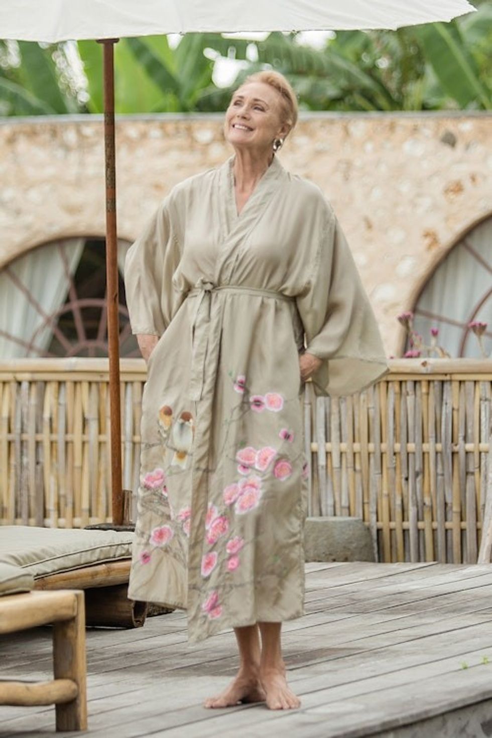 Hand-Painted Silk Robe with Floral Motif 'Sakura Blossoms'