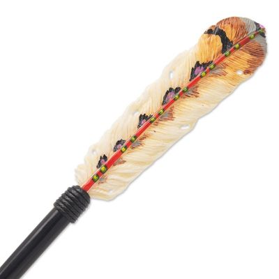 Alternate image for Feather-Themed Hand-Painted Hairpin in Warm Hues Feathered Nature