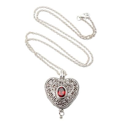 Alternate image for Garnet and Sterling Silver Heart Shaped Locket Necklace Always in my Heart