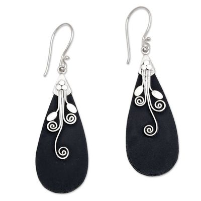 Alternate image for Sterling Silver and Lava Stone Drop Shaped Earrings Reaching Vines