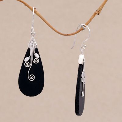 Alternate image for Sterling Silver and Lava Stone Drop Shaped Earrings Reaching Vines