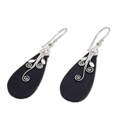 Alternate image for Sterling Silver and Lava Stone Drop Shaped Earrings Reaching Vines