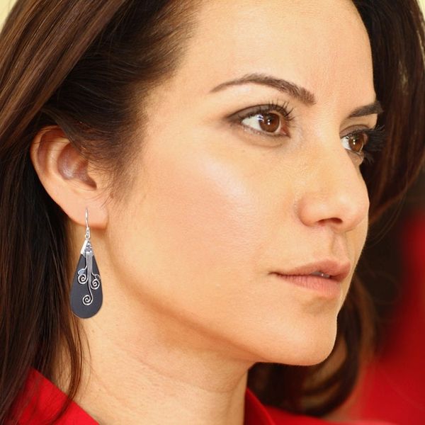 Alternate image for Sterling Silver and Lava Stone Drop Shaped Earrings Reaching Vines