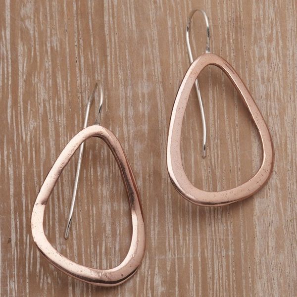 Alternate image for Abstract Copper Drop Earrings with Sterling Silver Hooks Delightful Abstraction