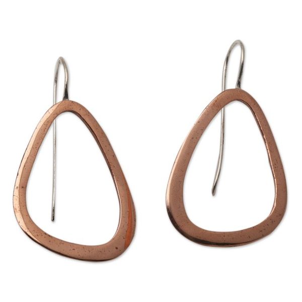 Alternate image for Abstract Copper Drop Earrings with Sterling Silver Hooks Delightful Abstraction