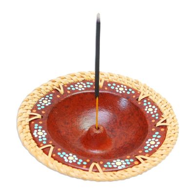 Alternate image for Rattan-Accented Incense Holder Vibrant Spirit