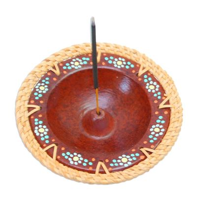 Alternate image for Rattan-Accented Incense Holder Vibrant Spirit