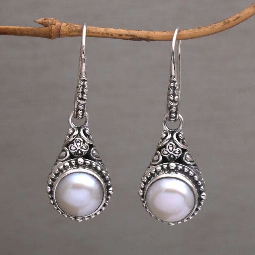 Handmade Cultured Pearl 925 Sterling Silver Dangle Earrings 'Heavenly Vines'