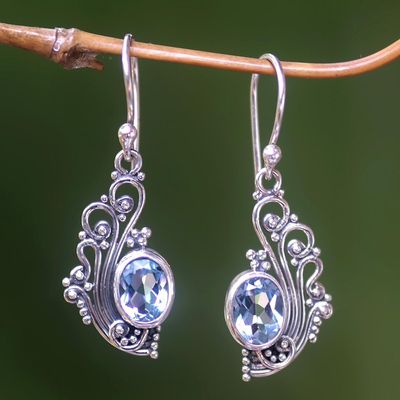 Alternate image for Lacy Blue Topaz and Silver Dangle Earrings from Bali Blue Peacocks Feather
