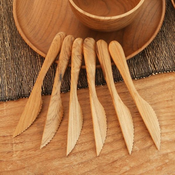 Alternate image for Handmade Teak Wood Dinner Knives from Bali Set of 6 Sharp Set