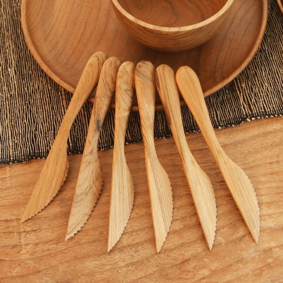 Handmade Teak Wood Dinner Knives from Bali Set of 6 'Sharp Set'