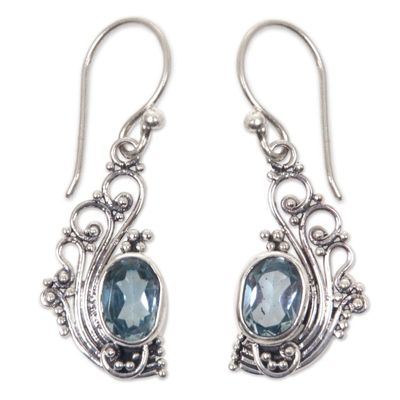Alternate image for Lacy Blue Topaz and Silver Dangle Earrings from Bali Blue Peacocks Feather
