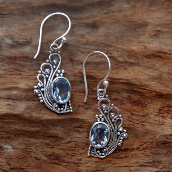 Alternate image for Lacy Blue Topaz and Silver Dangle Earrings from Bali Blue Peacocks Feather