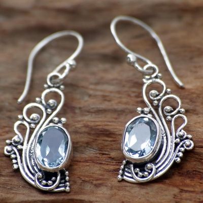 Alternate image for Lacy Blue Topaz and Silver Dangle Earrings from Bali Blue Peacocks Feather