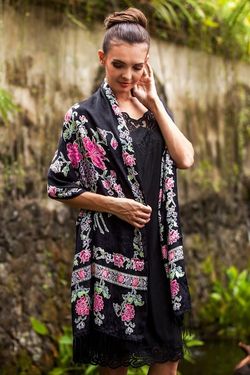 Image for Artisan Crafted Silk Batik Shawl from Bali Sweet Night Blossoms