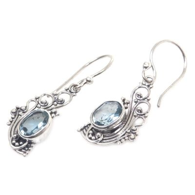 Alternate image for Lacy Blue Topaz and Silver Dangle Earrings from Bali Blue Peacocks Feather