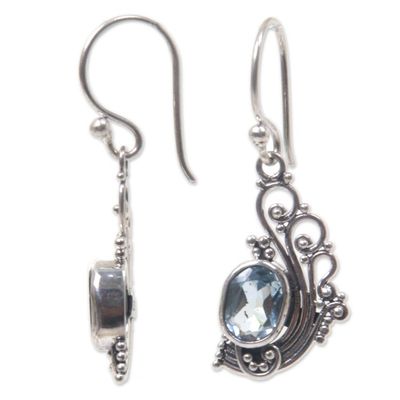 Alternate image for Lacy Blue Topaz and Silver Dangle Earrings from Bali Blue Peacocks Feather