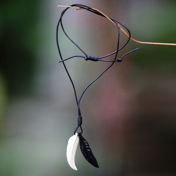 Alternate image for Mens Unique Bone Pendant Necklace Totem Feathers