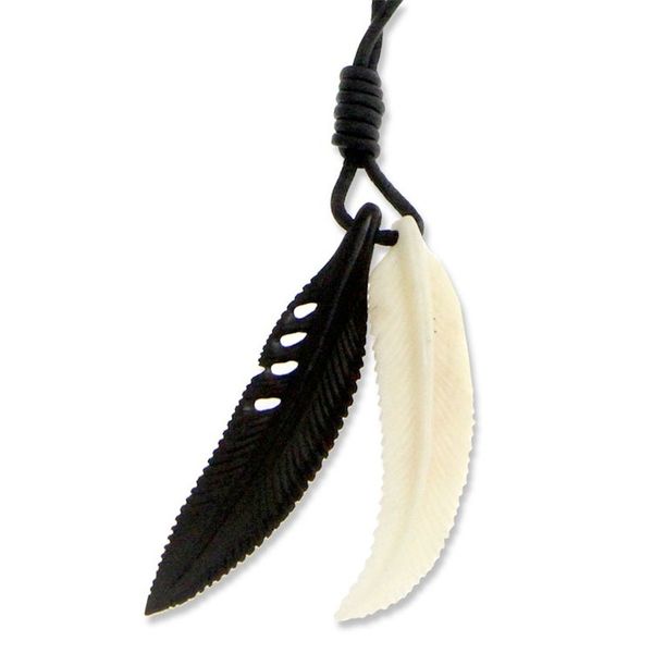 Alternate image for Mens Unique Bone Pendant Necklace Totem Feathers
