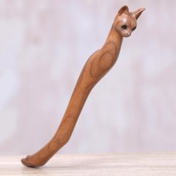 Image for Cat Paw Wood Back Scratcher Hand Carved in Bali Kitty Comfort in Natural