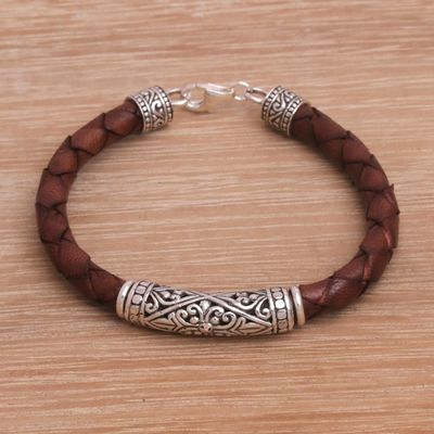 Alternate image for Sterling Silver and Leather Cord Bracelet from Bali Earthen Lost Kingdom