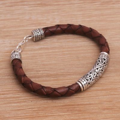 Alternate image for Sterling Silver and Leather Cord Bracelet from Bali Earthen Lost Kingdom