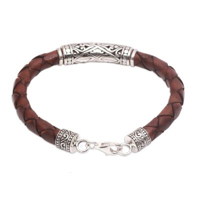Alternate image for Sterling Silver and Leather Cord Bracelet from Bali Earthen Lost Kingdom