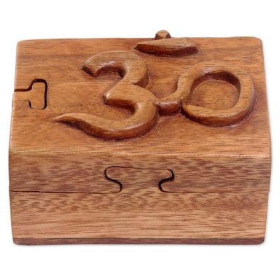 Alternate image for Hand Carved Wood Puzzle Box Om Symbol from Indonesia Om Protector