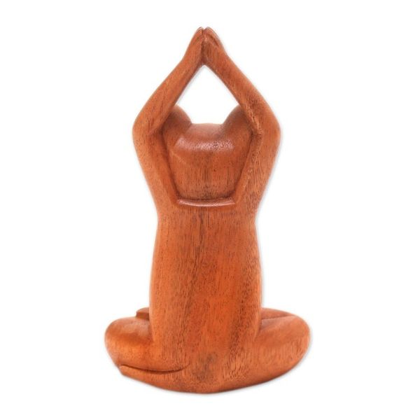 Alternate image for Hand Crafted Wood Sculpture from Indonesia Toward the Sky Brown Yoga Cat