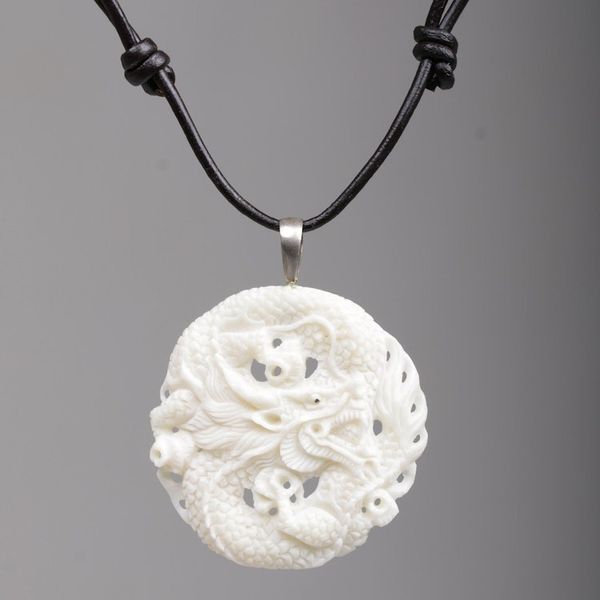 Alternate image for Hand Carved Bone Pendant Necklace Dragon from Indonesia Guard Dragon