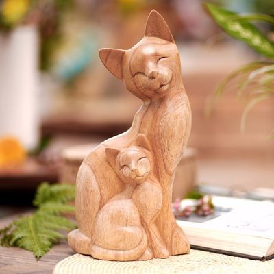 Alternate image for Artisan Hand-Carved Statuette Mama Cat