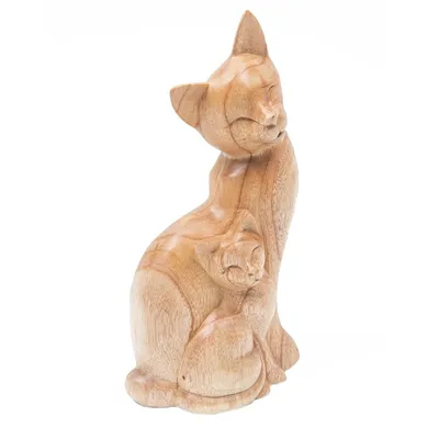 Alternate image for Artisan Hand-Carved Statuette Mama Cat