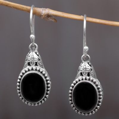 Alternate image for Sterling Silver Onyx Dangle Earrings from Indonesia Deepest Night