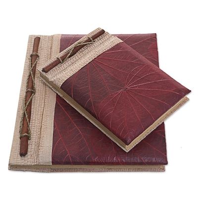 Alternate image for Handcrafted Pair of Rice Paper Notebooks from Indonesia Autumn Spirit in Red