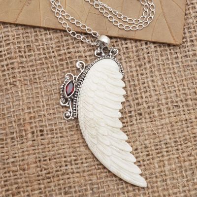 Alternate image for Garnet and Sterling Silver Angel Wing Pendant Necklace Pale Angel