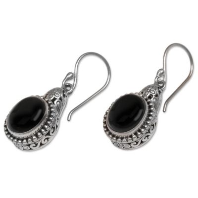 Alternate image for Sterling Silver Onyx Dangle Earrings from Indonesia Deepest Night