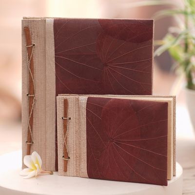 Alternate image for Handcrafted Pair of Rice Paper Notebooks from Indonesia Autumn Spirit in Red