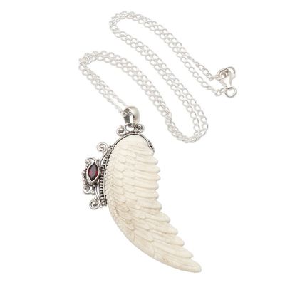 Alternate image for Garnet and Sterling Silver Angel Wing Pendant Necklace Pale Angel