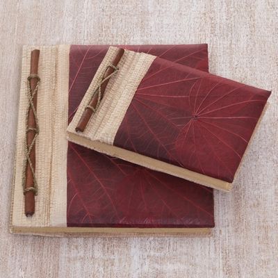 Alternate image for Handcrafted Pair of Rice Paper Notebooks from Indonesia Autumn Spirit in Red