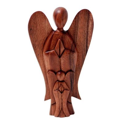 Alternate image for Handcrafted Suar Wood Angel Sculpture Mother and Child Angels