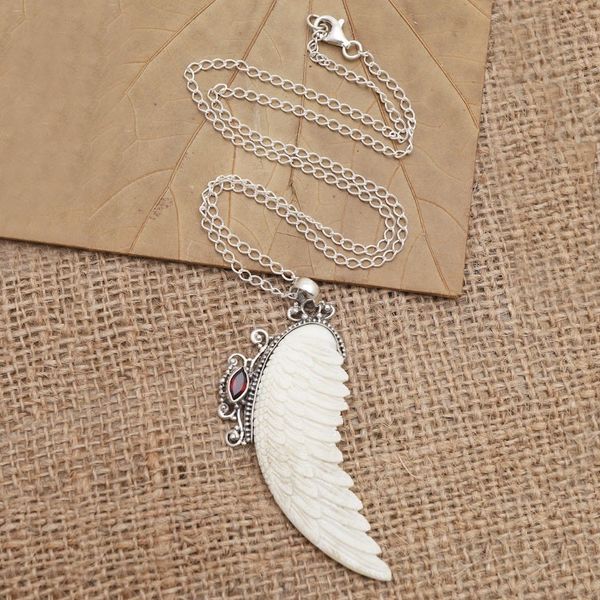 Alternate image for Garnet and Sterling Silver Angel Wing Pendant Necklace Pale Angel