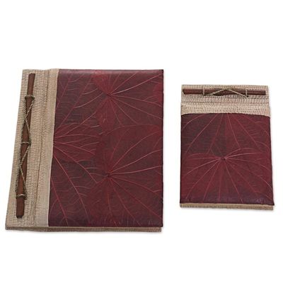 Alternate image for Handcrafted Pair of Rice Paper Notebooks from Indonesia Autumn Spirit in Red