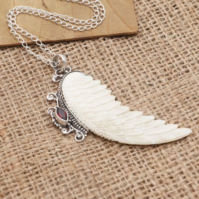 Alternate image for Garnet and Sterling Silver Angel Wing Pendant Necklace Pale Angel