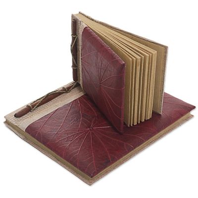 Alternate image for Handcrafted Pair of Rice Paper Notebooks from Indonesia Autumn Spirit in Red