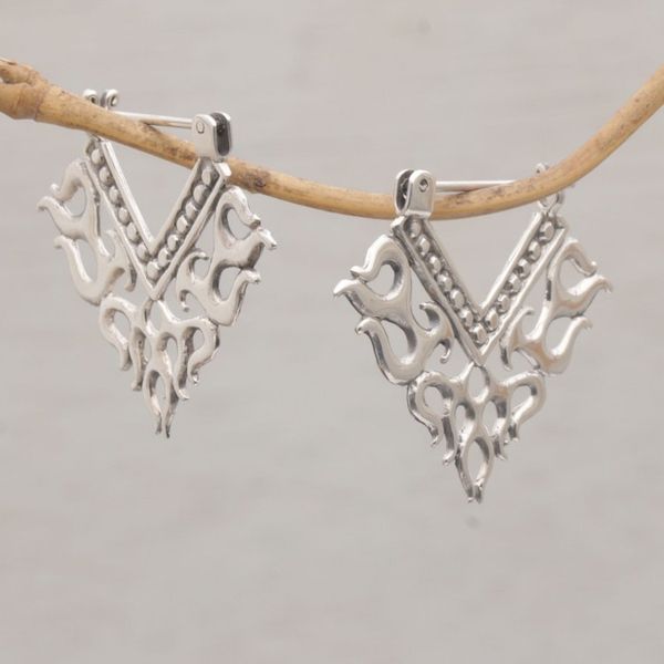 Alternate image for Tribal Style Sterling Silver Hoop Earrings from Bali Tribal Fire