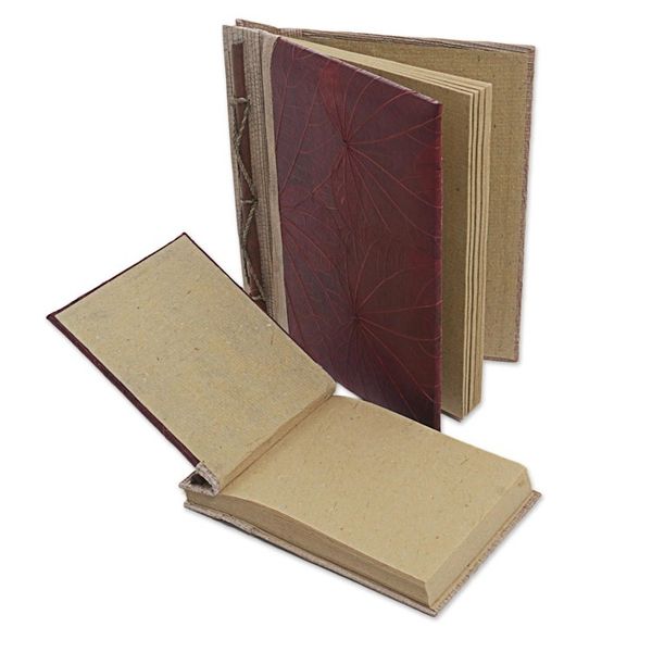 Alternate image for Handcrafted Pair of Rice Paper Notebooks from Indonesia Autumn Spirit in Red