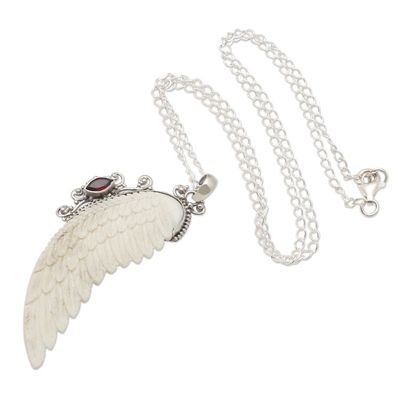 Alternate image for Garnet and Sterling Silver Angel Wing Pendant Necklace Pale Angel