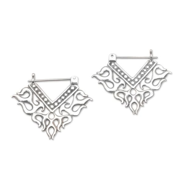 Alternate image for Tribal Style Sterling Silver Hoop Earrings from Bali Tribal Fire